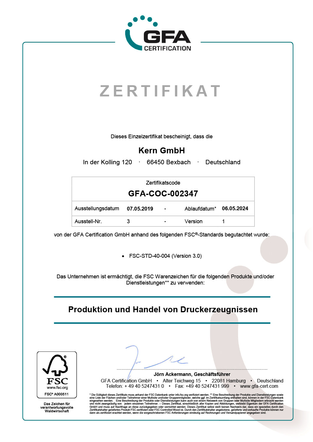 Kern GmbH COC FSC 002347